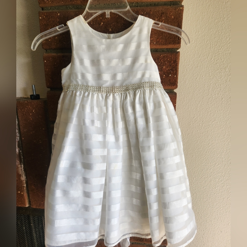 Elegant White  Strioed Organza Kids Dress